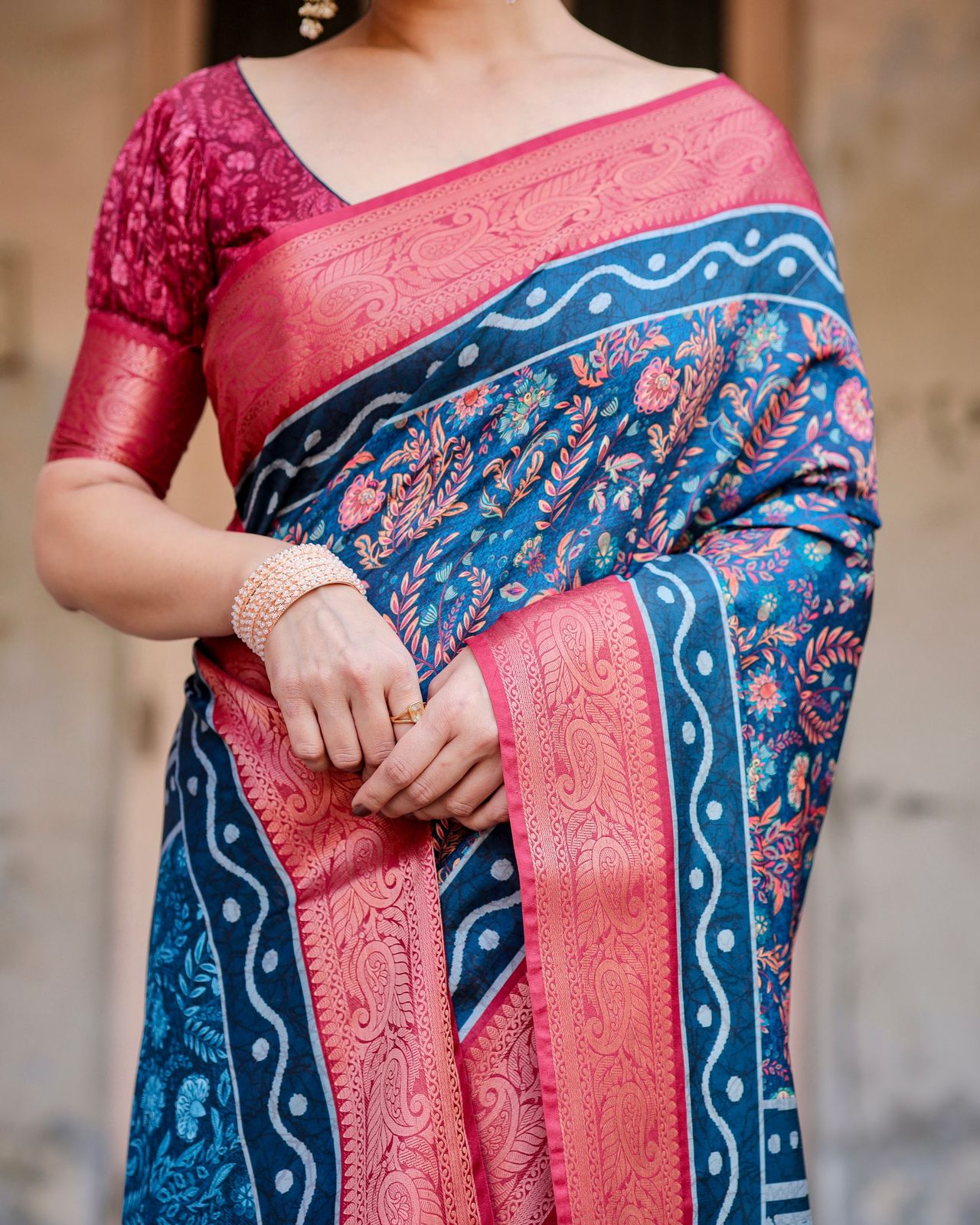 Imposing Blue Color Printed Silk Saree