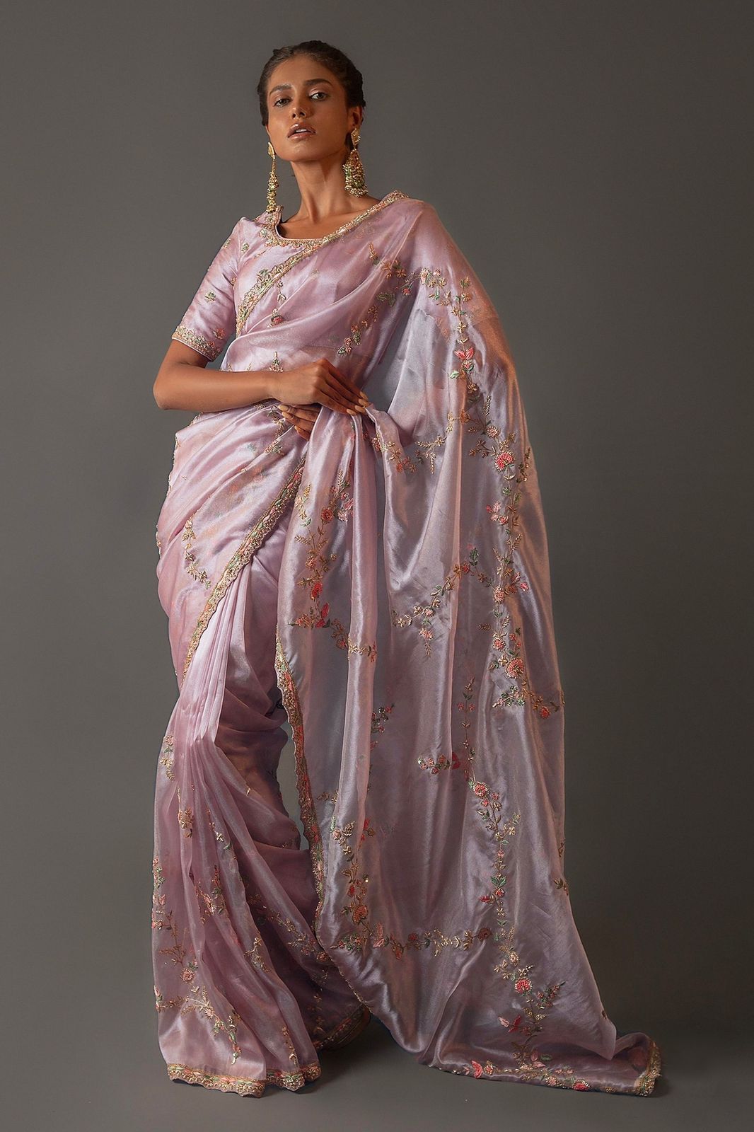 Superhit Pink Color Organza Silk Saree