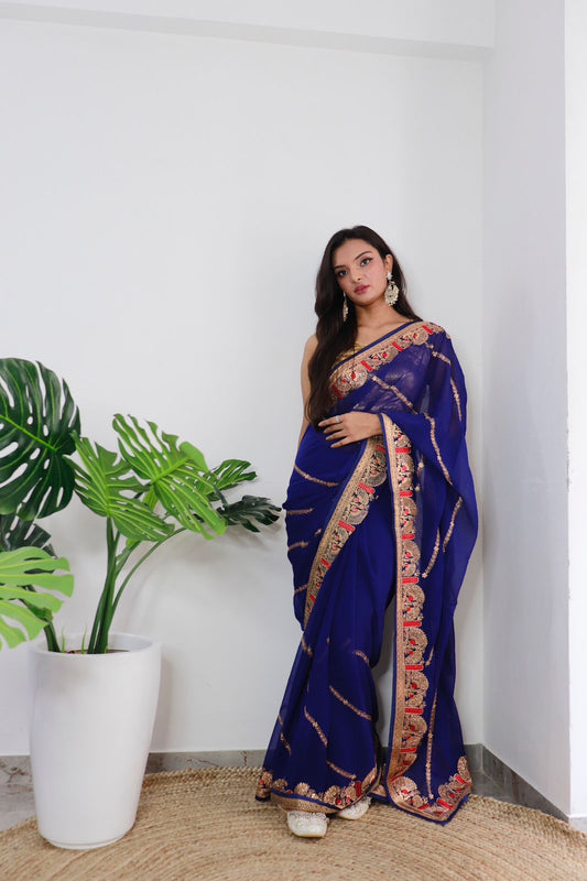 Glimmering Georgette Blue Color Saree