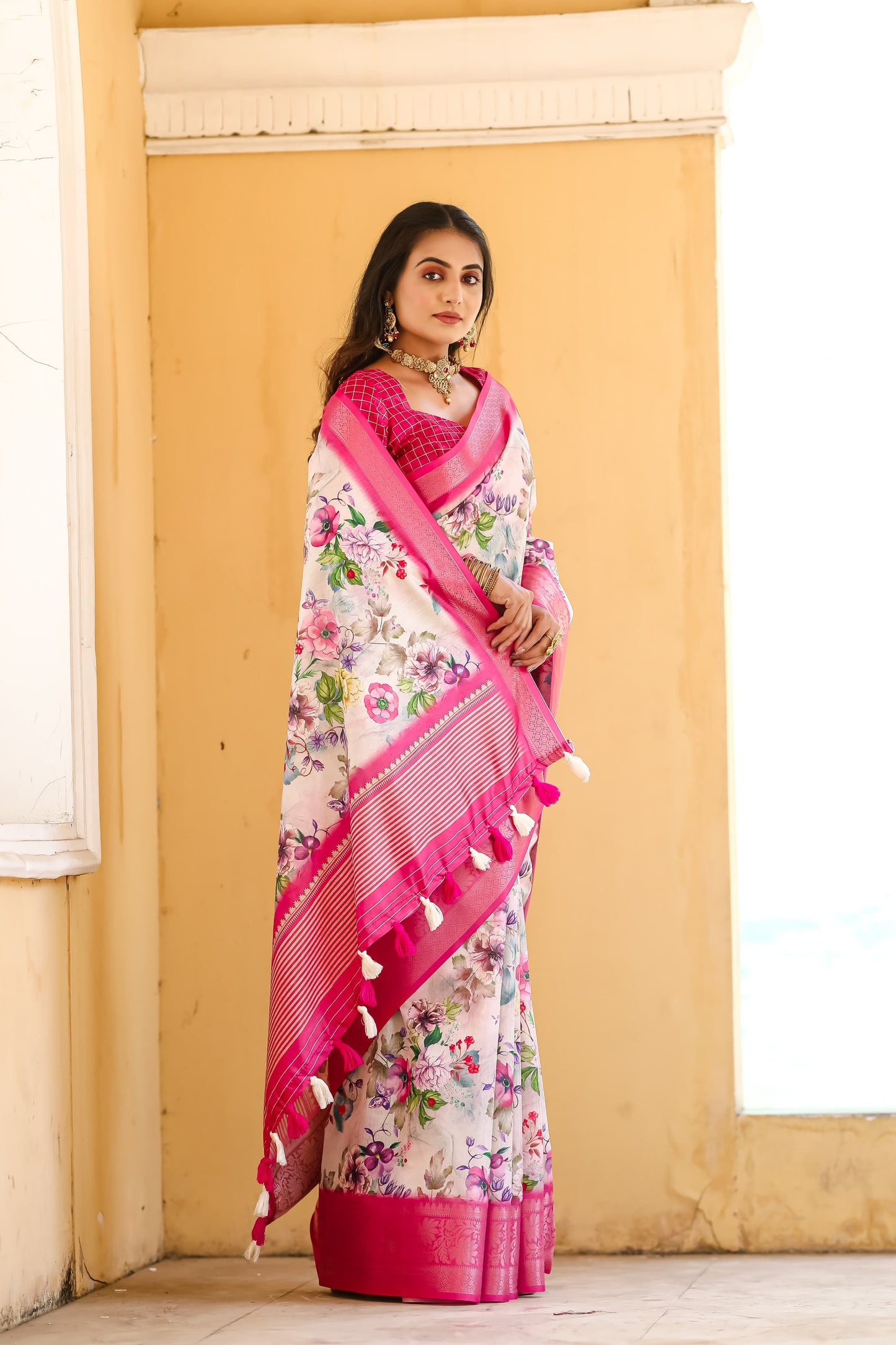 Fabulous Pink Color Cotton Saree