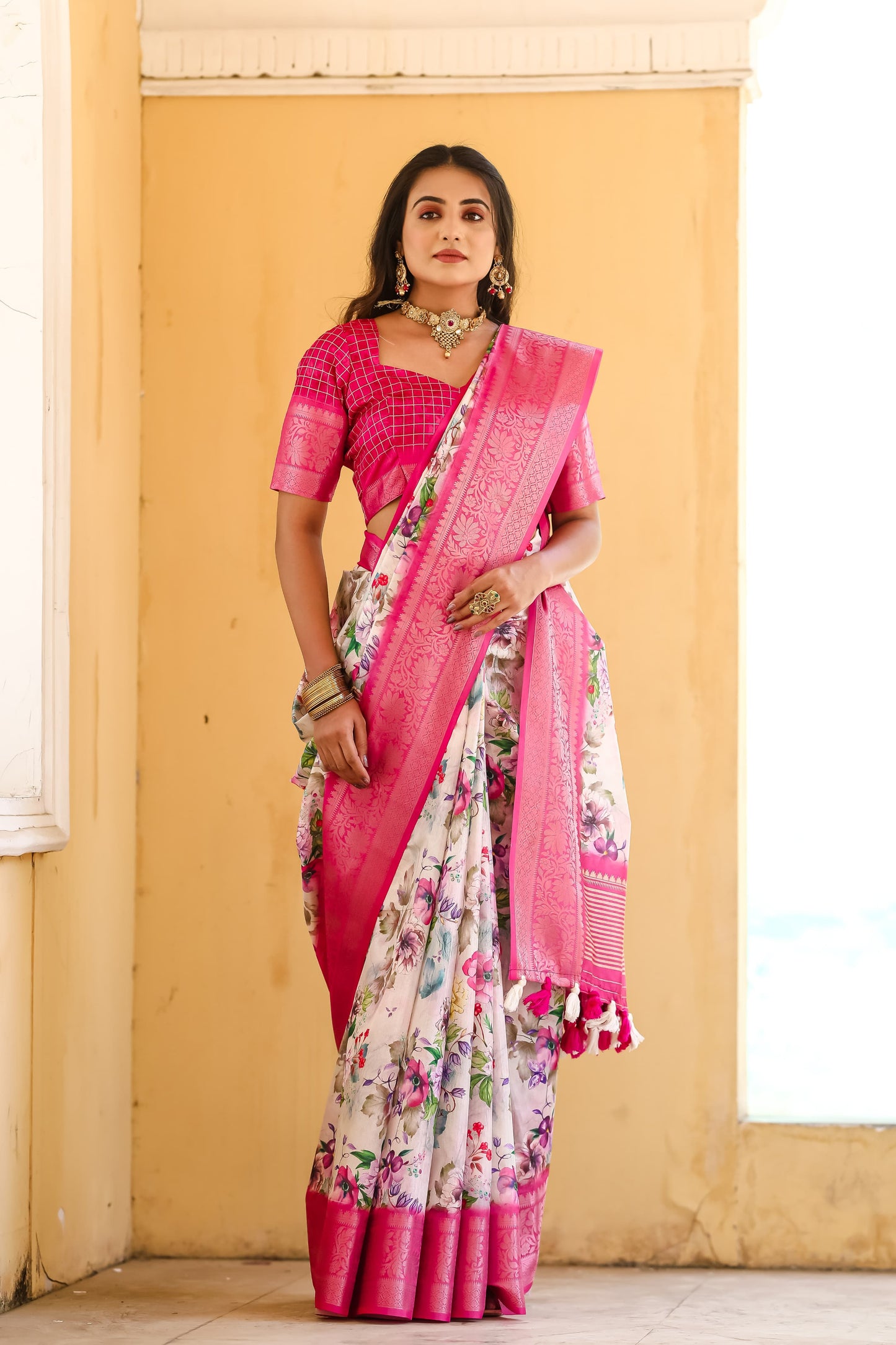 Fabulous Pink Color Cotton Saree