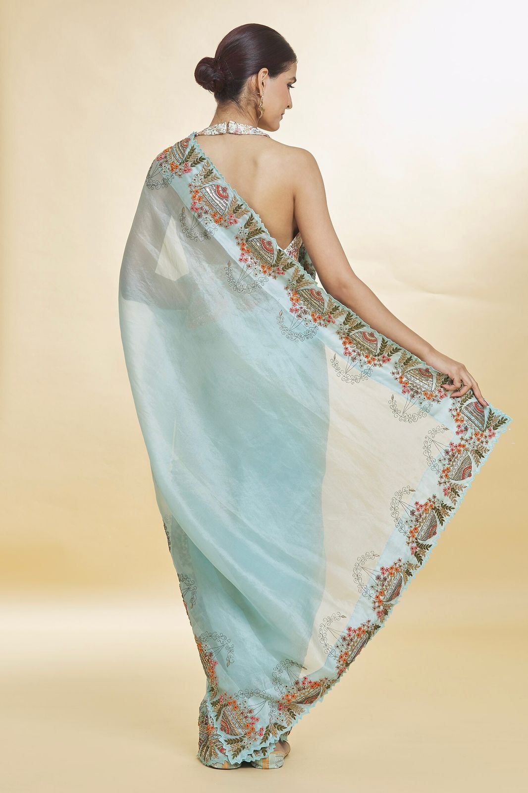 Decent Sky Blue Color Organza Silk Saree