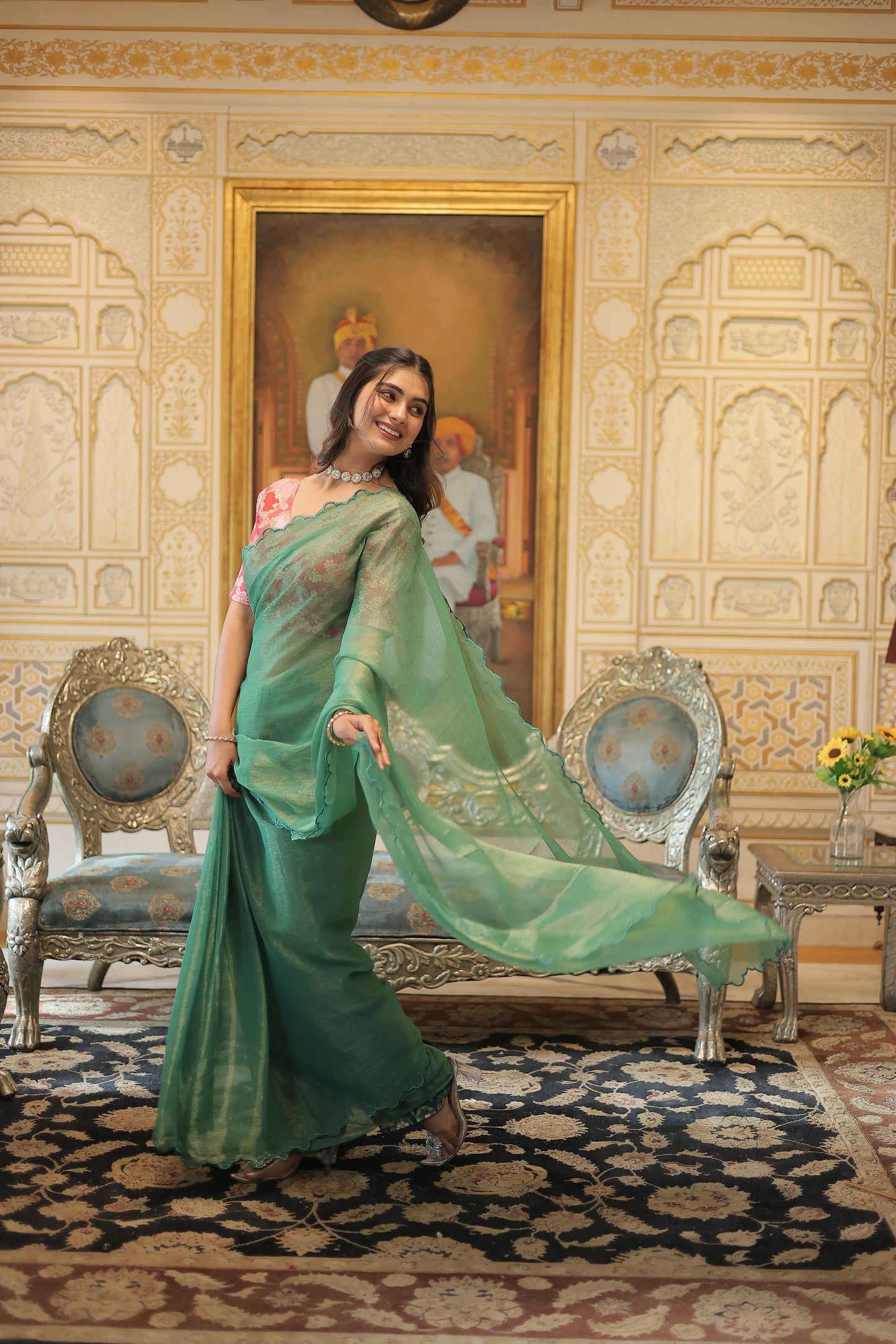 Classic Organza Silk Green Color Saree