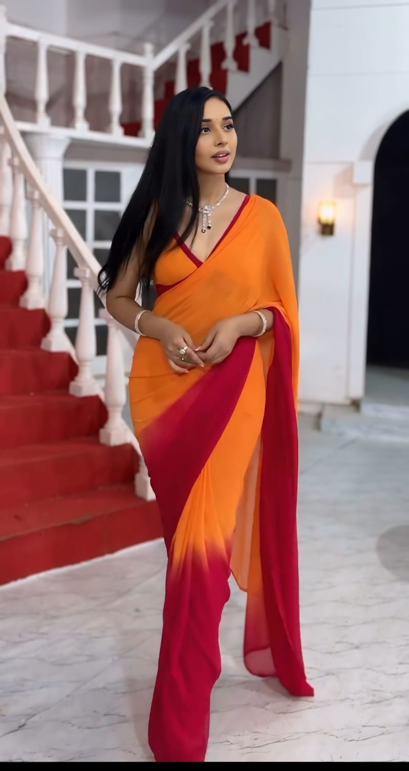 Glossy Multi Color Ready To Wear Georgette Saree