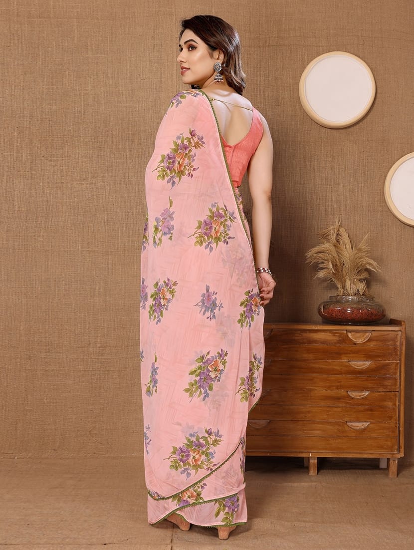 Blissful Pink Color Ready To Wear Georgette Saree