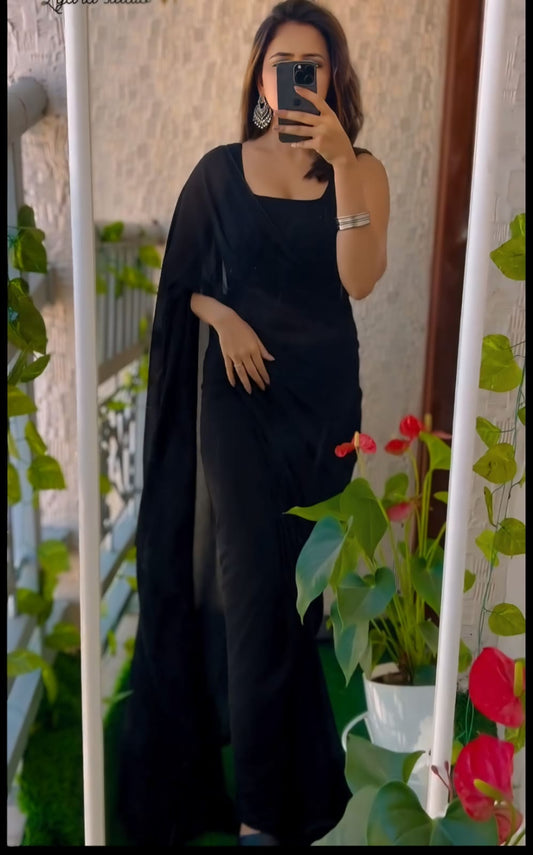 Charming Black Color Ready To Wear Georgette Saree