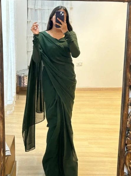 Charming Green Color Ready To Wear Georgette Saree