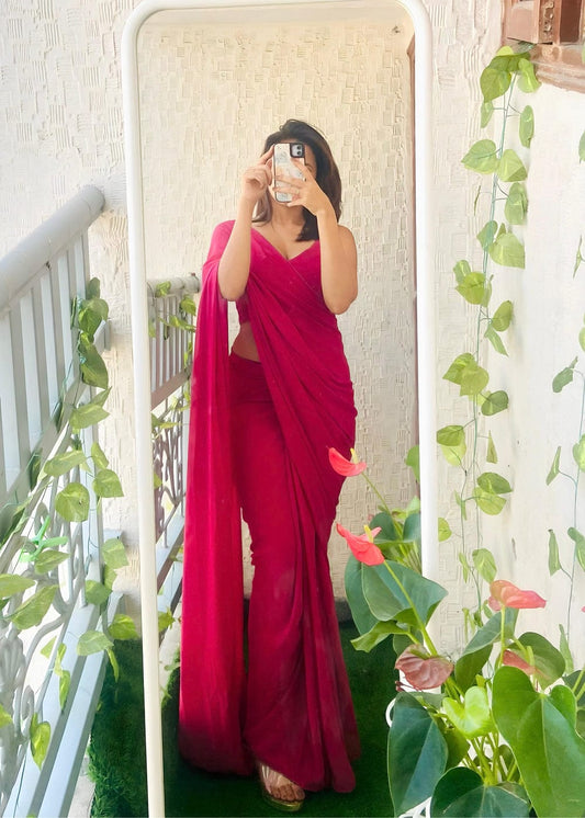 Charming Pink Color Ready To Wear Georgette Saree