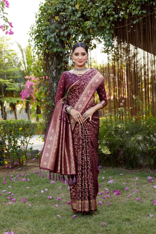 Glimmering Maroon Color Kanjivaram Silk Saree