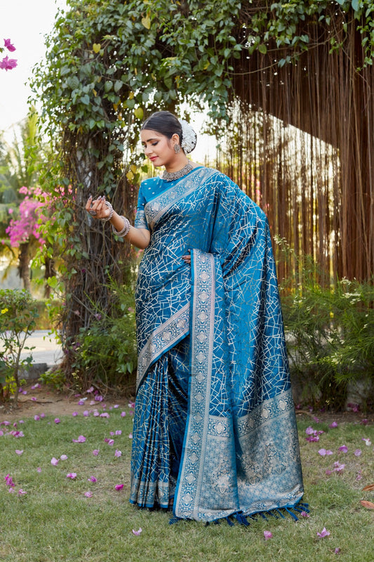 Glimmering Blue Color Kanjivaram Silk Saree