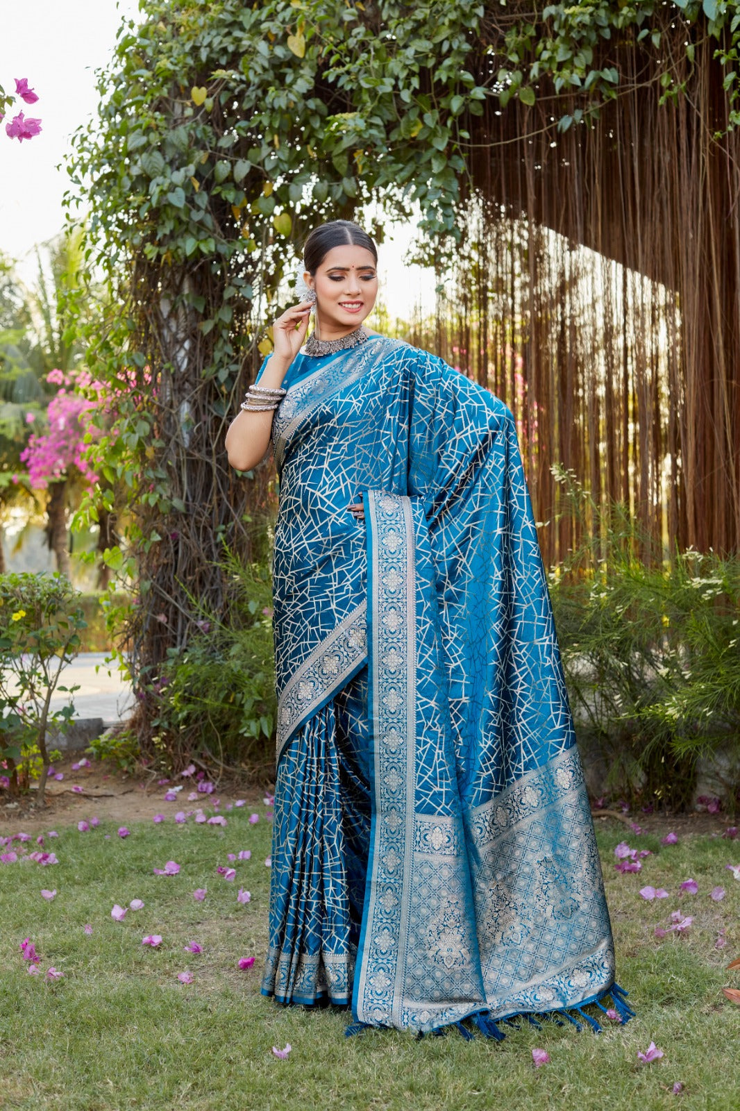 Glimmering Blue Color Kanjivaram Silk Saree