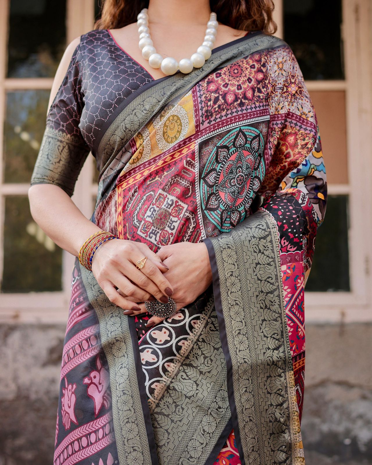 Delightful Multi Color Printed Silk Saree