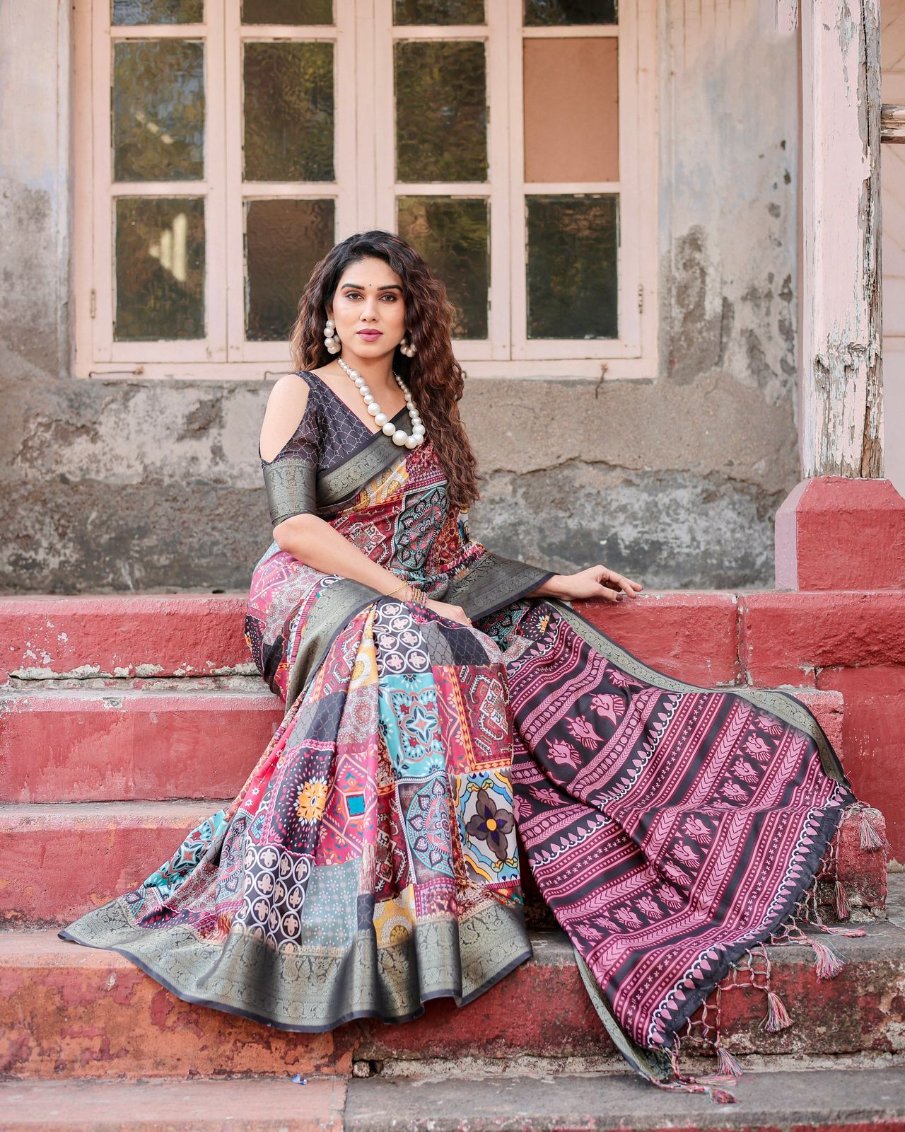 Delightful Multi Color Printed Silk Saree