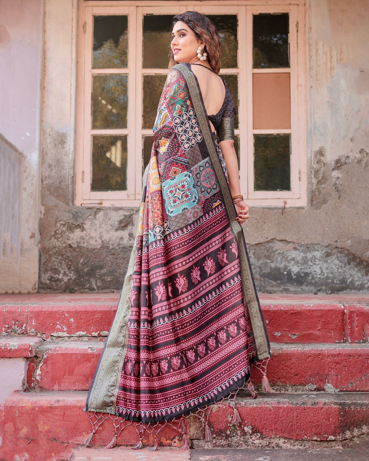 Delightful Multi Color Printed Silk Saree