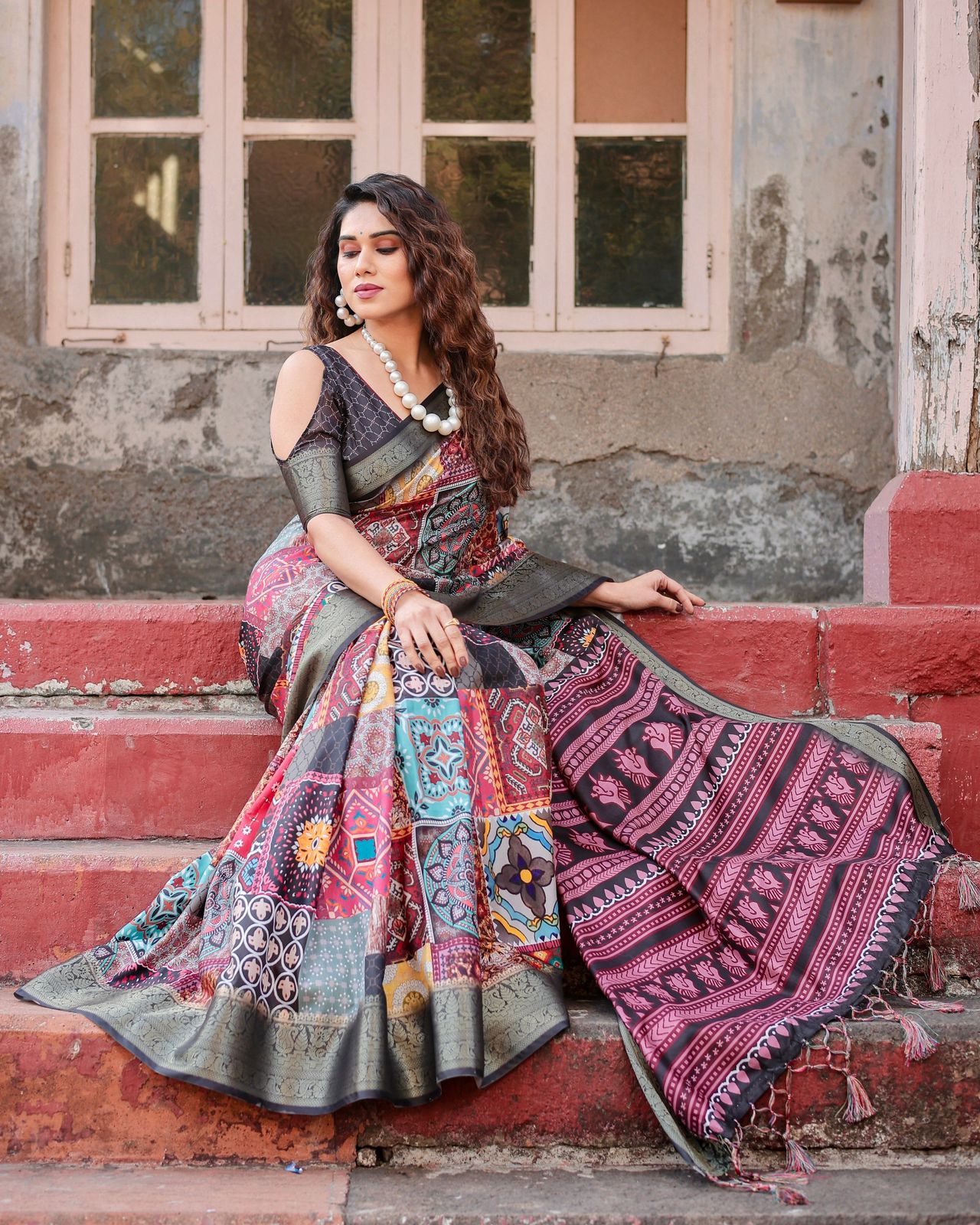 Delightful Multi Color Printed Silk Saree