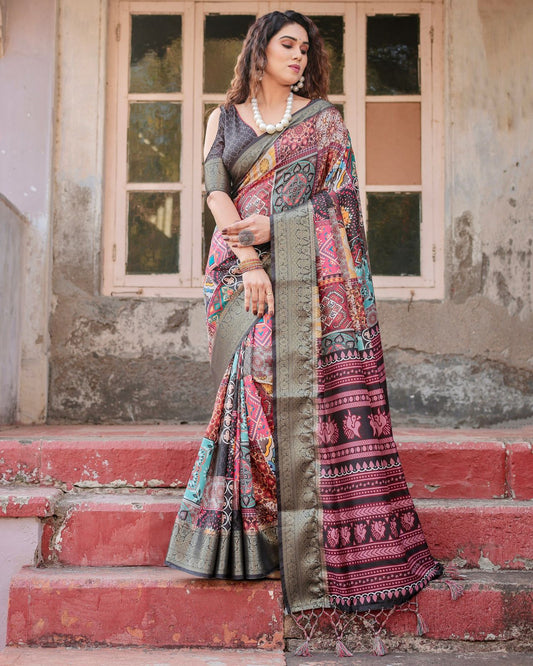 Delightful Multi Color Printed Silk Saree