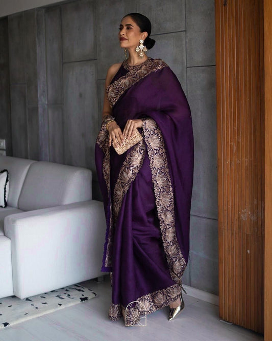 Fantastic Wine Color Burbery Silk Saree