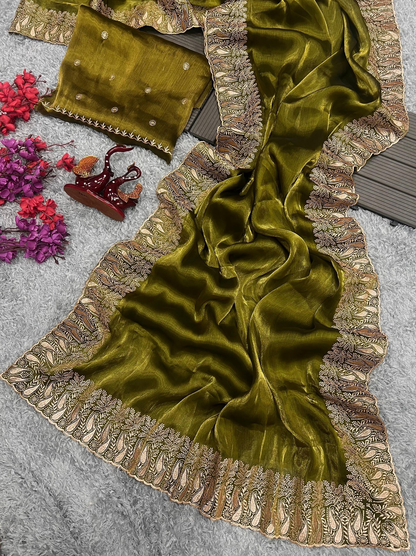 Preferable Green Color Berberry Silk Saree