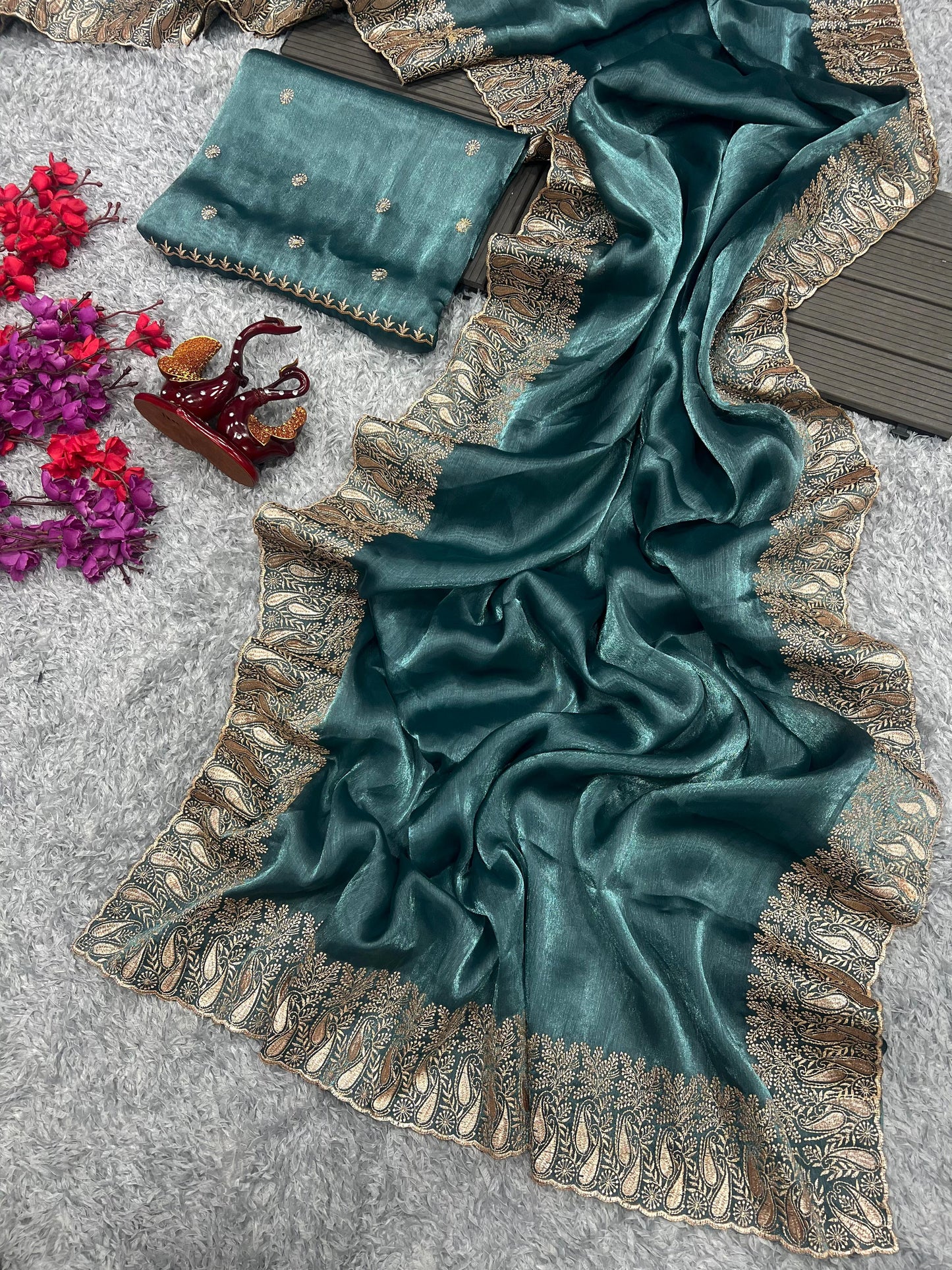 Preferable Sky Blue Color Berberry Silk Saree