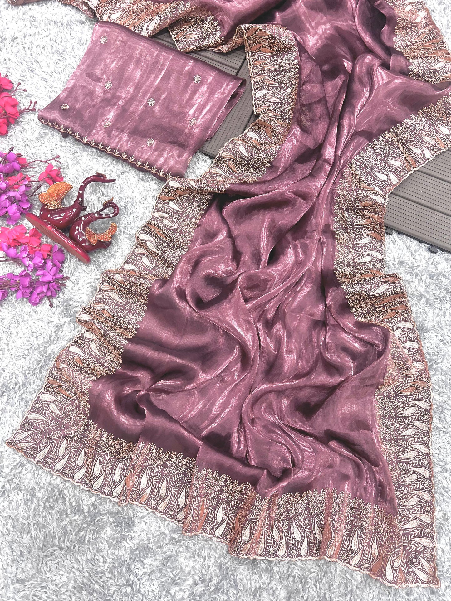 Preferable Pink Color Berberry Silk Saree