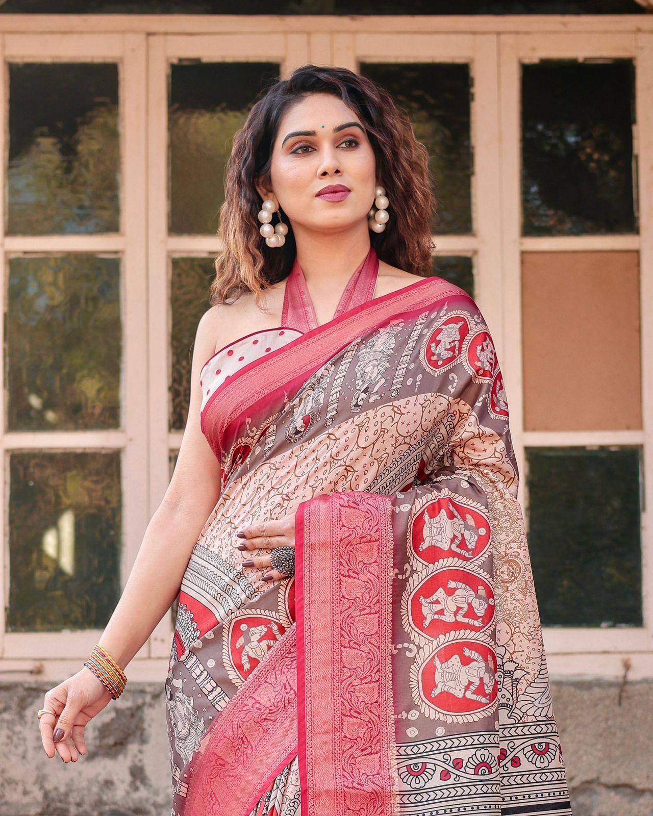 Superhit Beige Color Printed Silk Saree