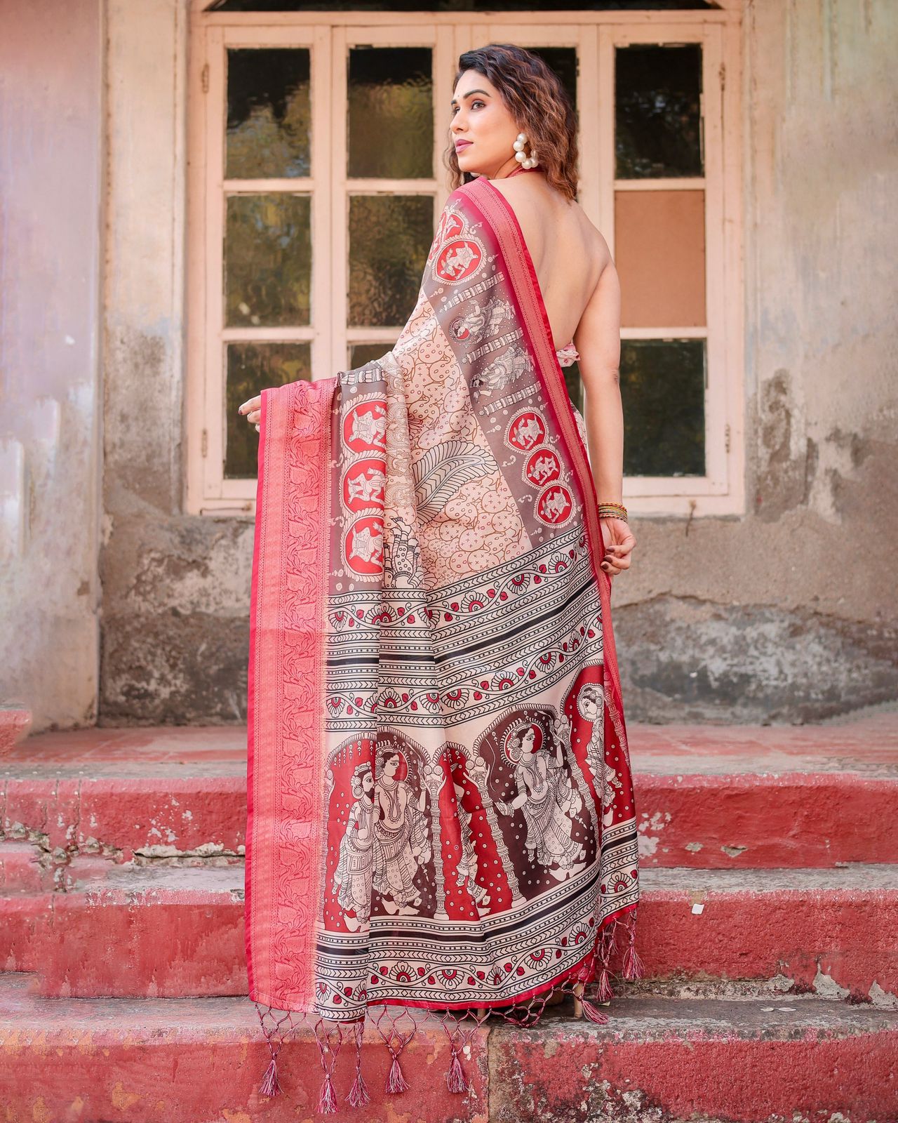 Superhit Beige Color Printed Silk Saree