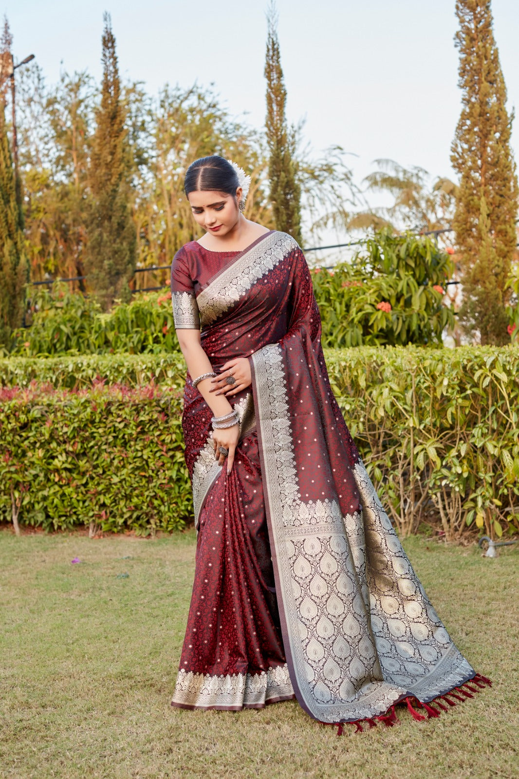 Glorious Maroon Color Kanjivaram Silk Saree