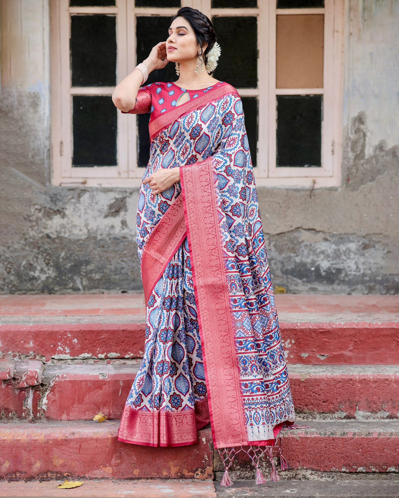 Blissful Purple Color Printed Silk Saree