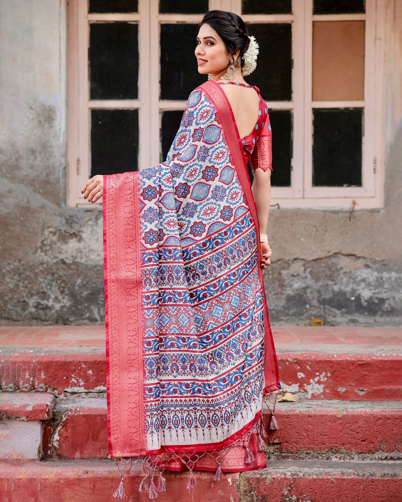 Blissful Purple Color Printed Silk Saree