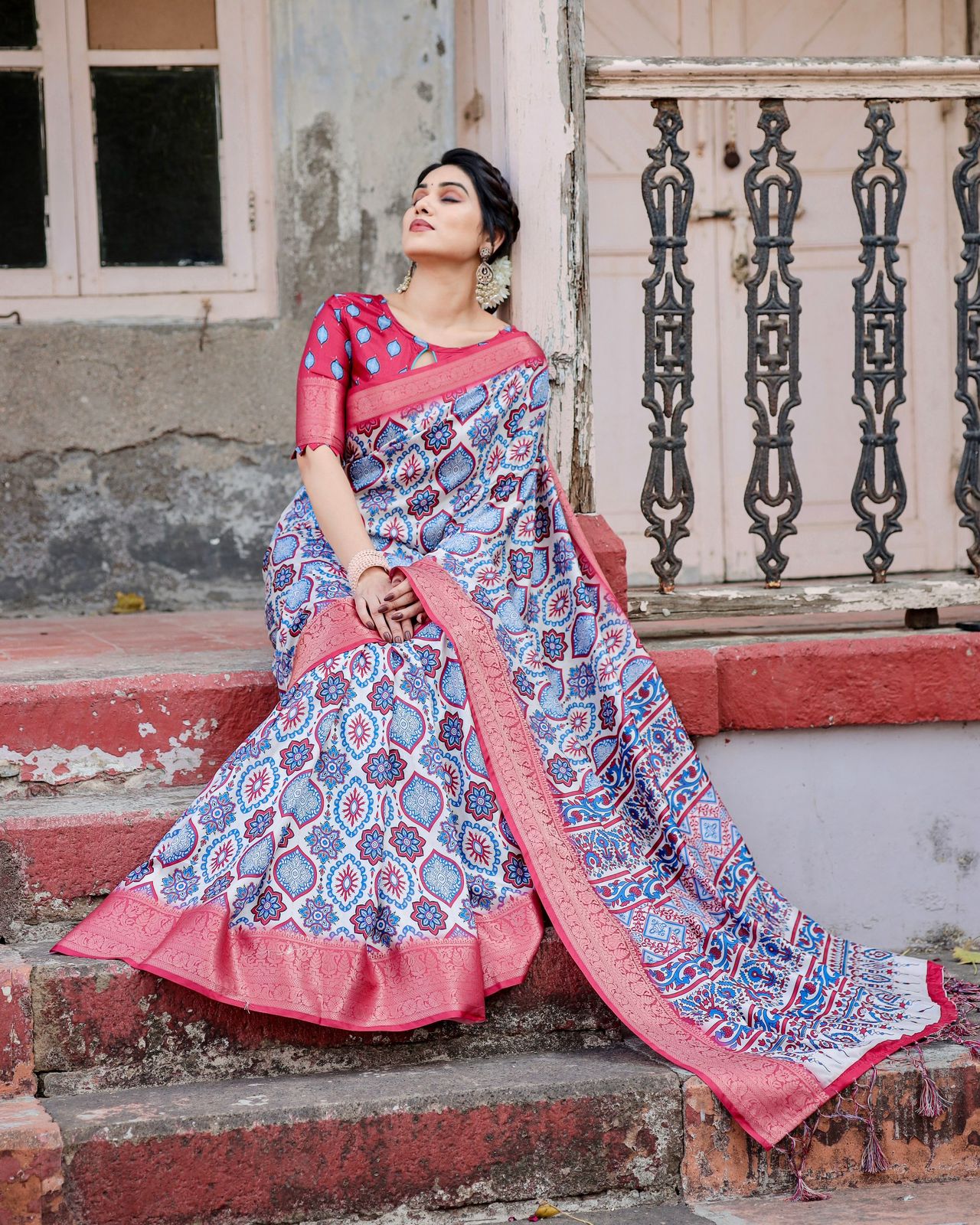 Blissful Purple Color Printed Silk Saree