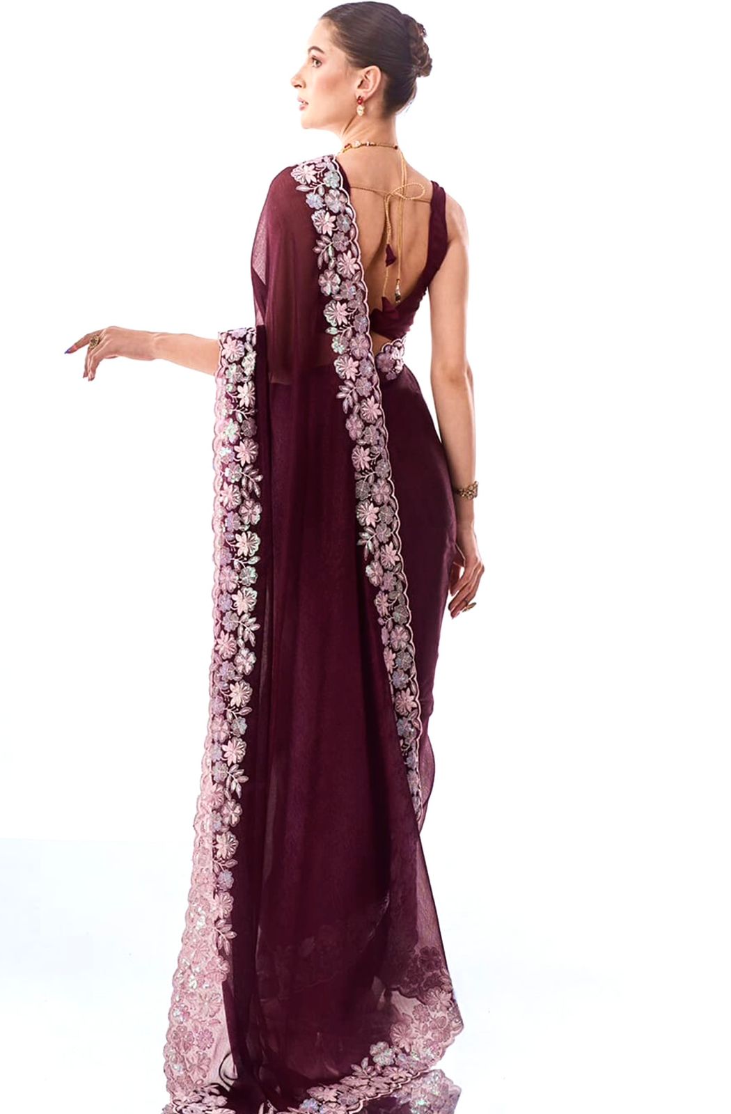 Preferable Wine Color Georgette Saree