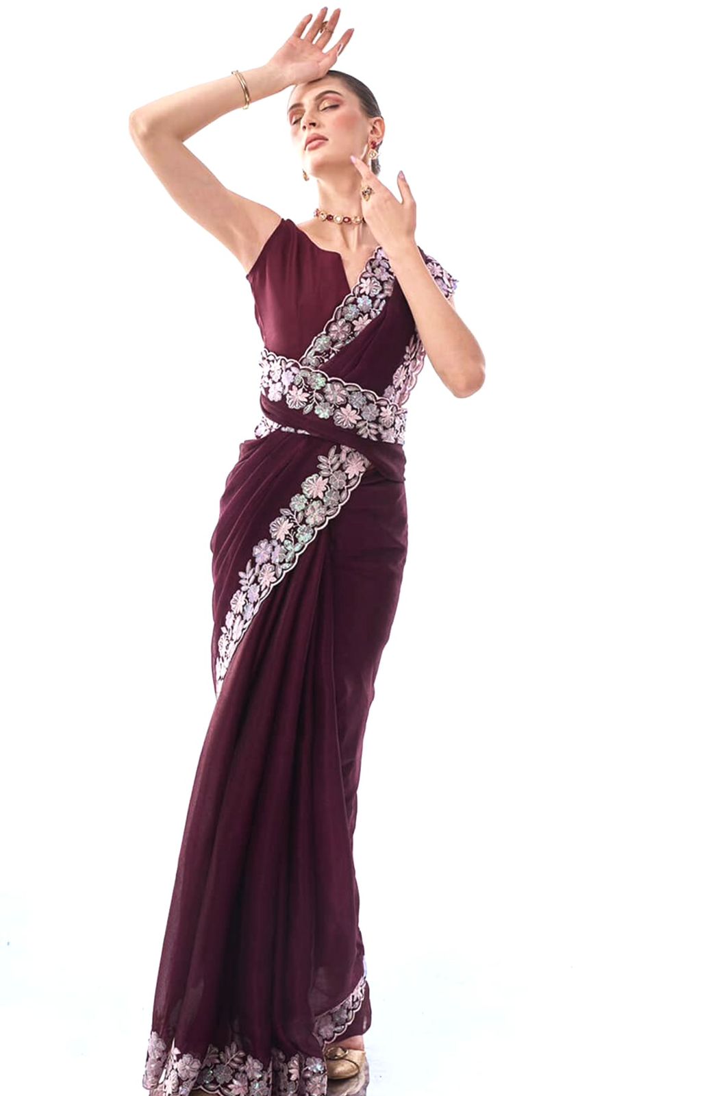 Preferable Wine Color Georgette Saree