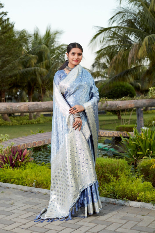 Elegant Sky Blue Color Kanjivaram Silk Saree