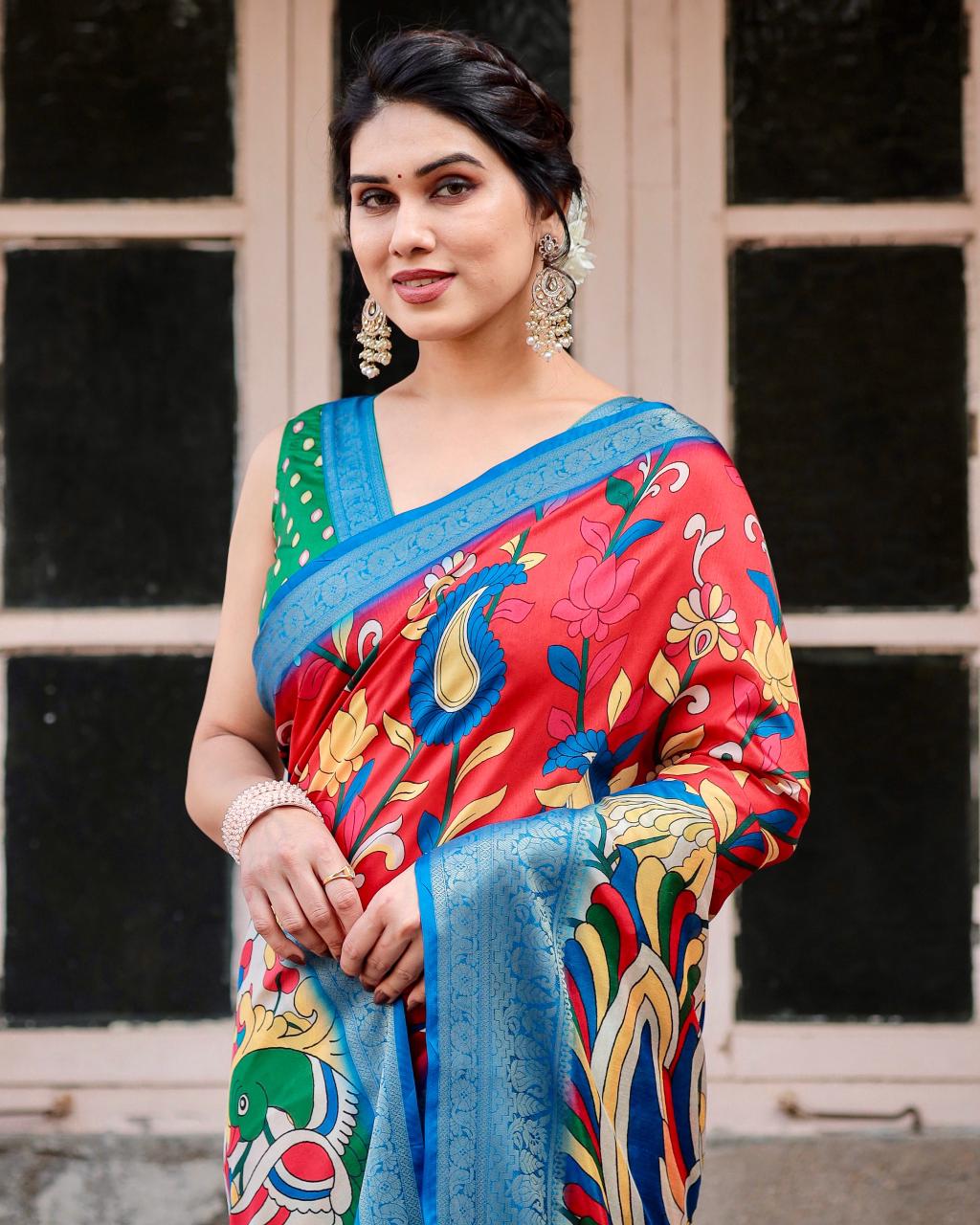 Presenting Red Color Printed Silk Saree