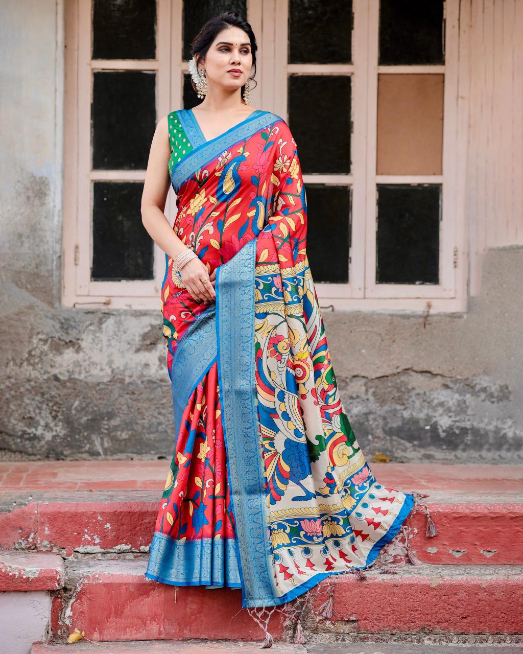 Presenting Red Color Printed Silk Saree