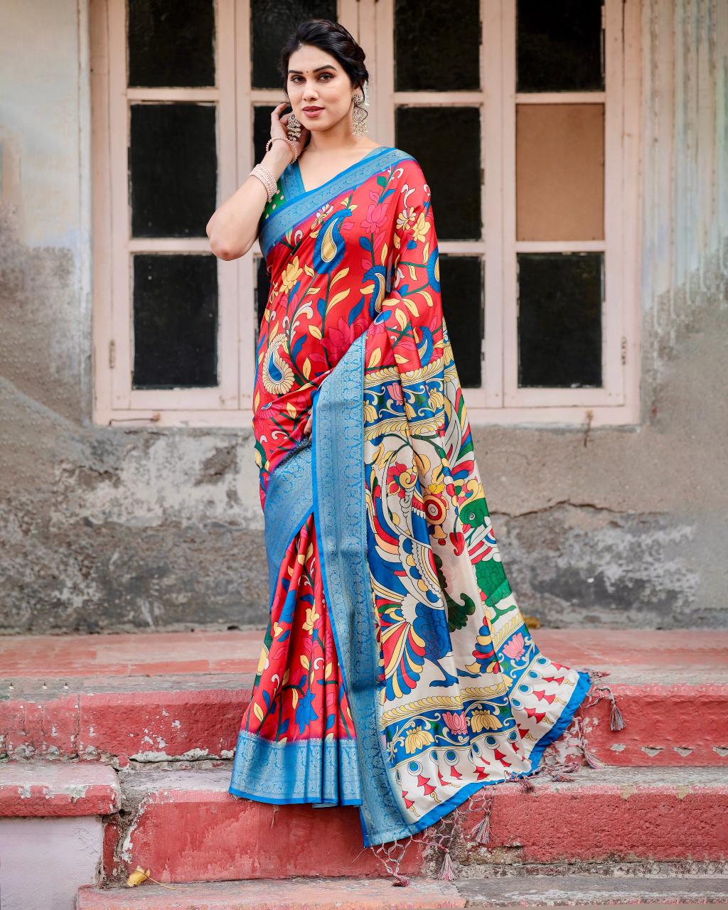 Presenting Red Color Printed Silk Saree