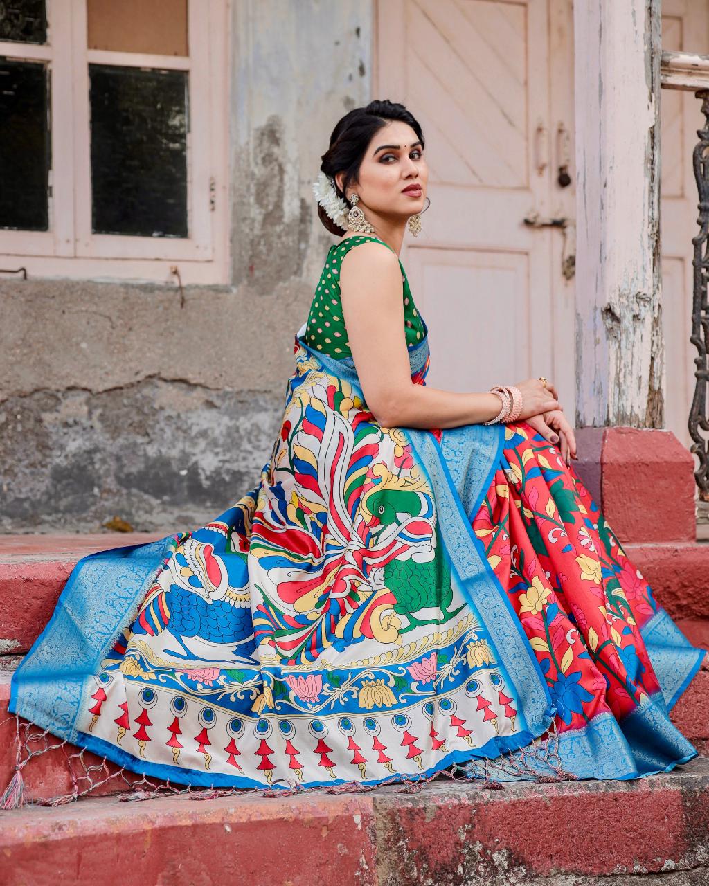 Presenting Red Color Printed Silk Saree