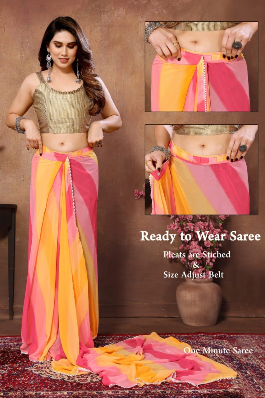 Ravishing Multi Color Ready To Wear Georgette Saree