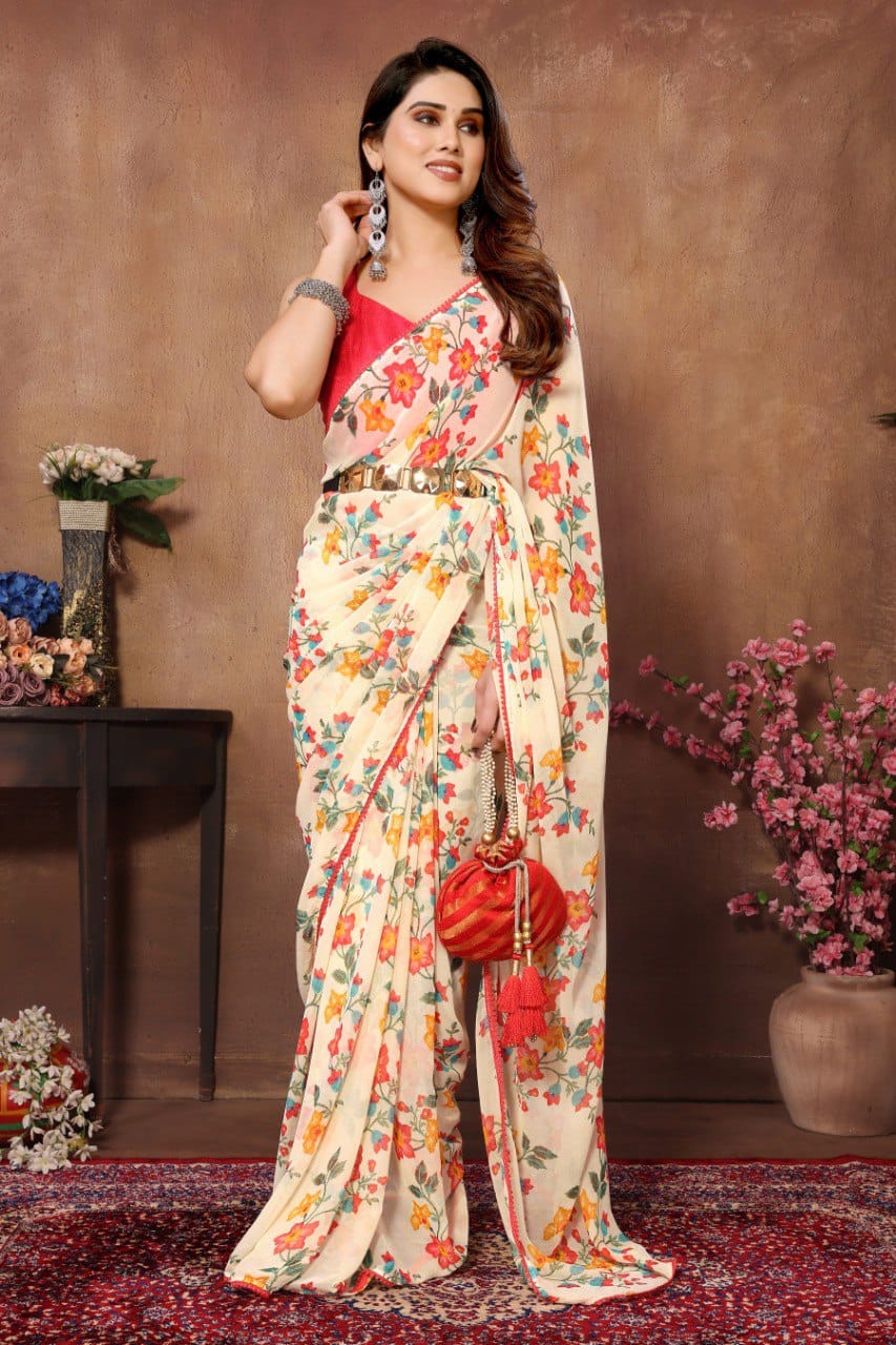 Designer Yellow Color Ready To Wear Georgette Saree