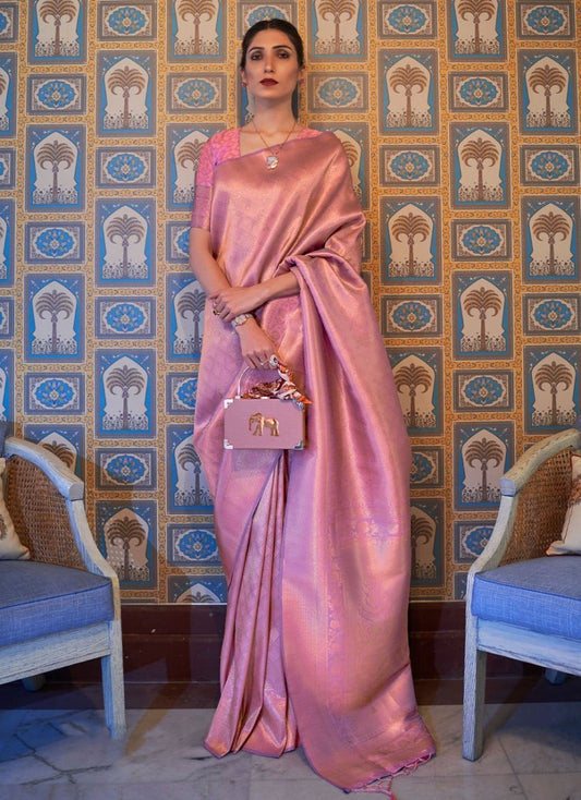 Glimmering Pink Color Banarasi Silk Saree