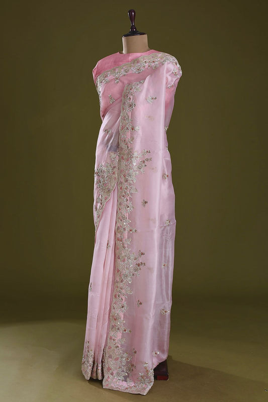 Blissful Baby Pink Color Organza Saree