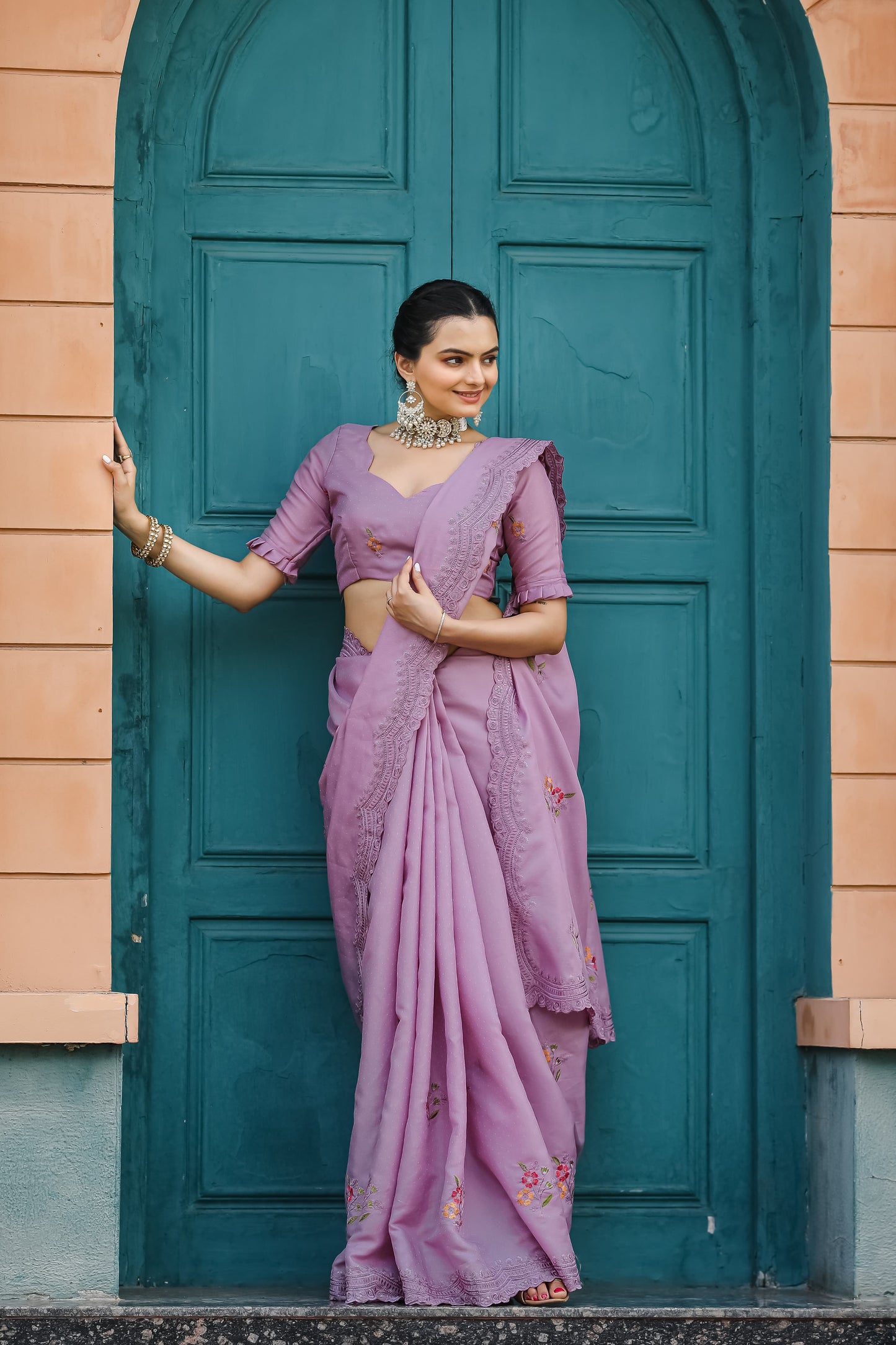 Fabulous Onion Color Cotton Saree