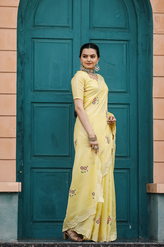 Fabulous Yellow Color Cotton Saree