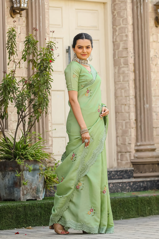 Fabulous Green Color Cotton Saree