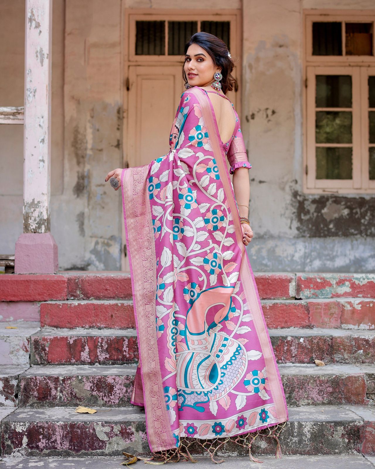 Imposing Pink Color Printed Silk Saree