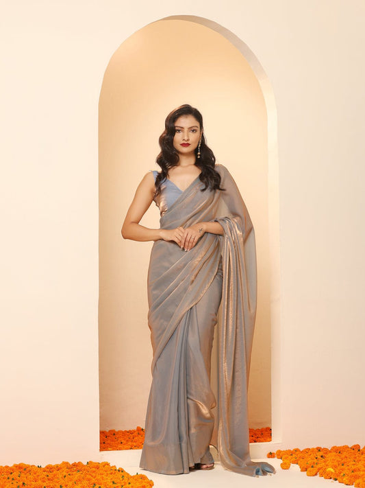 Presenting Grey Color Teby Silk Saree