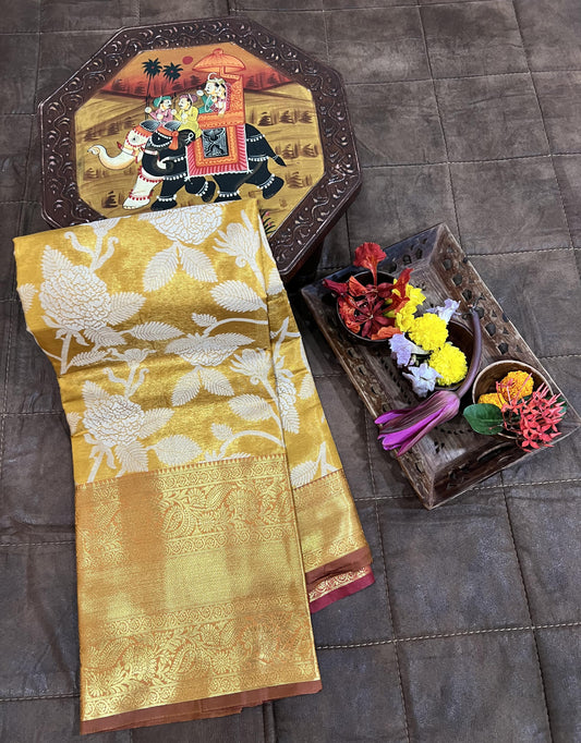 Marvelous Kanjivaram Yellow Color Silk Saree