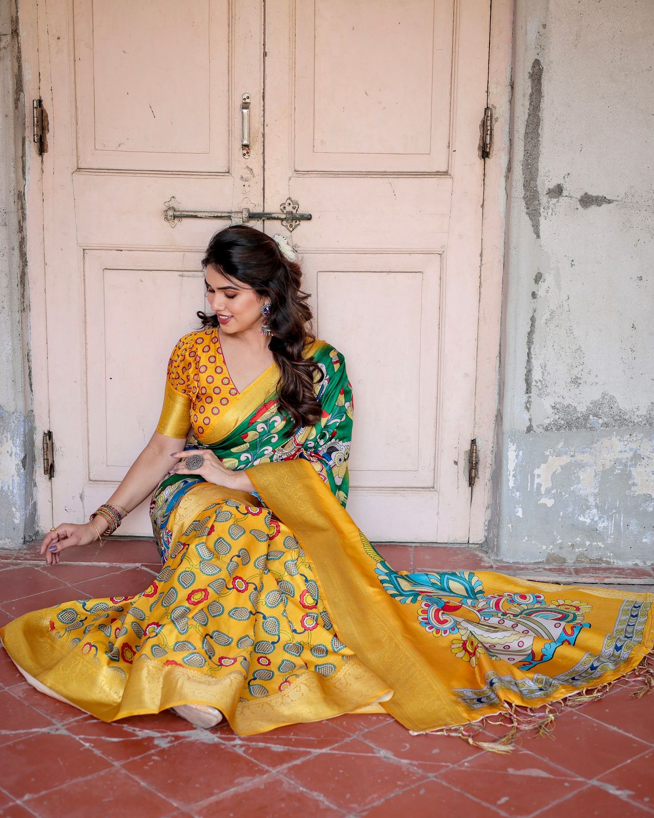 Outstanding Digital Printed Yellow Color Saree