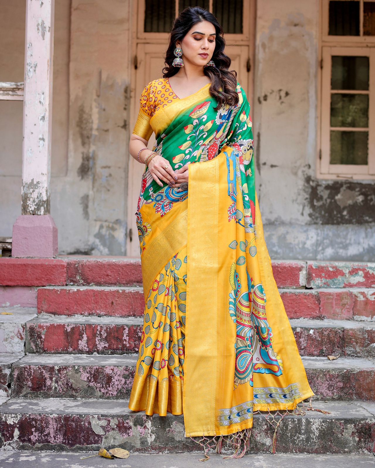 Outstanding Digital Printed Yellow Color Saree