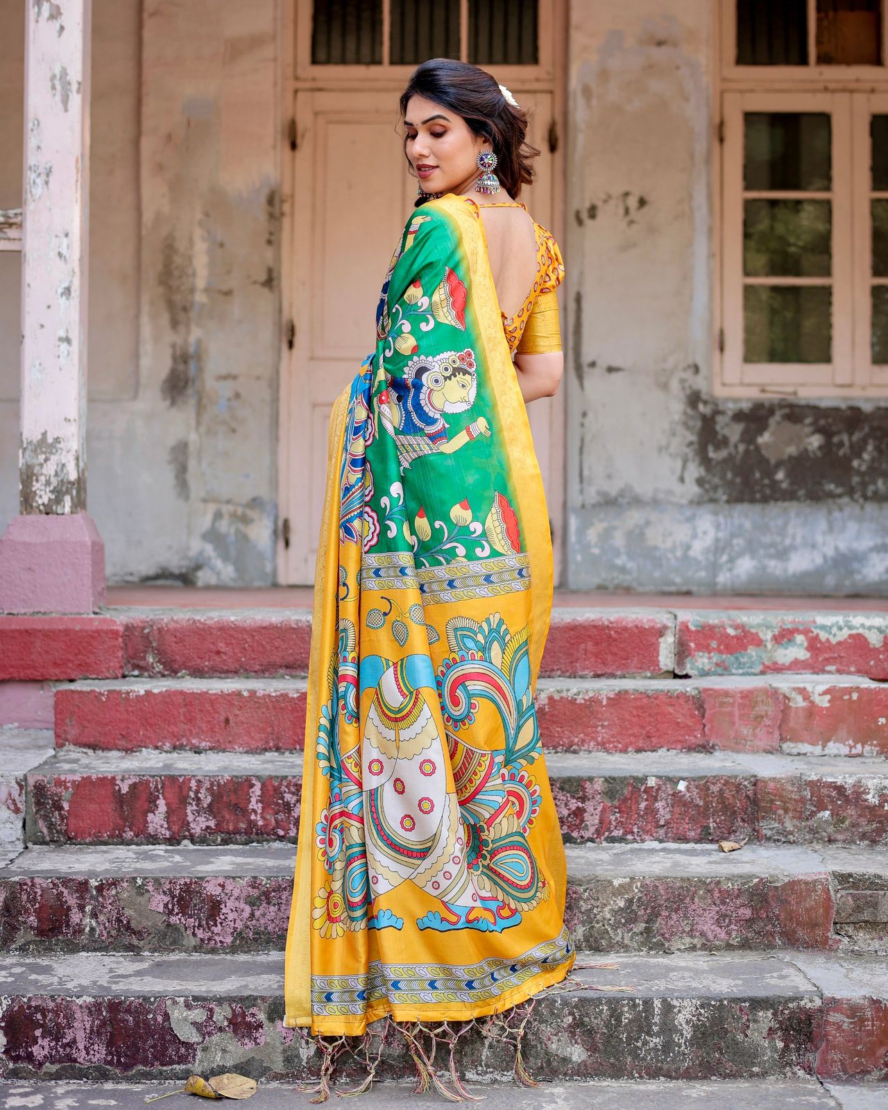 Outstanding Digital Printed Yellow Color Saree